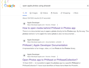 Googling open apple photos using phasset
