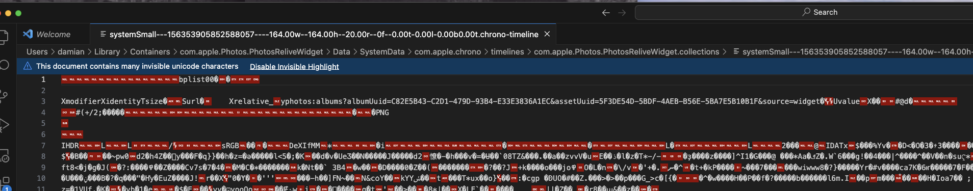 VS Code opening the chrono file